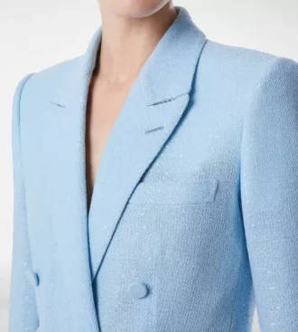 Sequined Wool Blend Crepe Double Breasted Jacket