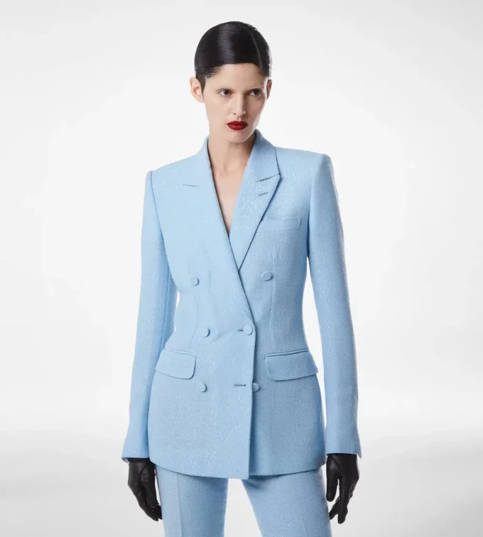 Sequined Wool Blend Crepe Double Breasted Jacket Sequined Wool Blend Crepe Double Breasted Jacket