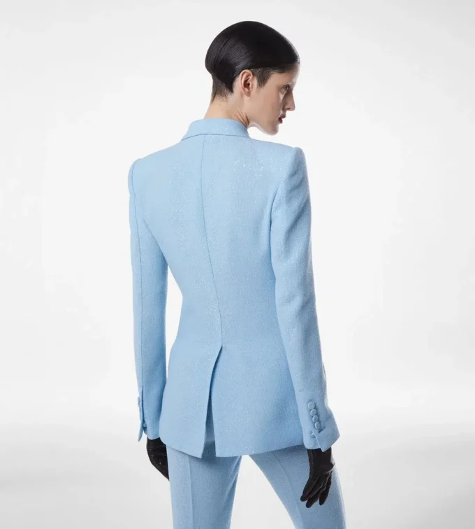 Sequined Wool Blend Crepe Double Breasted Jacket Sequined Wool Blend Crepe Double Breasted Jacket