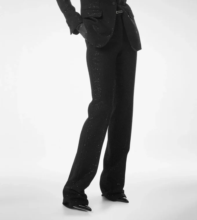 Sequined Wool Blend Crepe Tailored Straight Pants Sequined Wool Blend Crepe Tailored Straight Pants