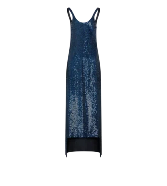 Sequins Embroidered Silk Sleeveless Asymmetric Evening Dress