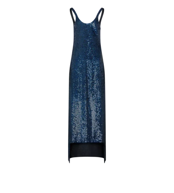 Sequins Embroidered Silk Sleeveless Asymmetric Evening Dress