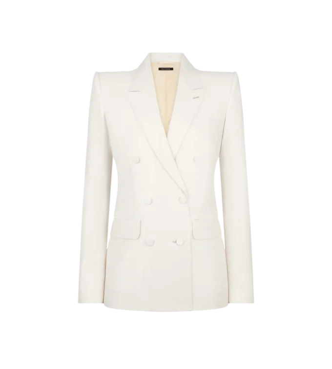 Shadow Stripe Wool Silk Double Breasted Peak Lapel Jacket Shadow Stripe Wool Silk Double Breasted Peak Lapel Jacket
