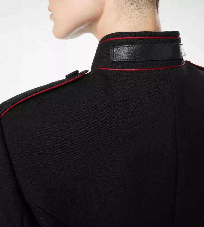 Sharp Wool Gabardine Officer Jacket with Piping Sharp Wool Gabardine Officer Jacket with Piping