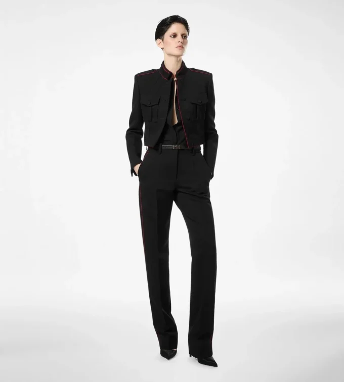 Sharp Wool Gabardine Officer Jacket with Piping Sharp Wool Gabardine Officer Jacket with Piping