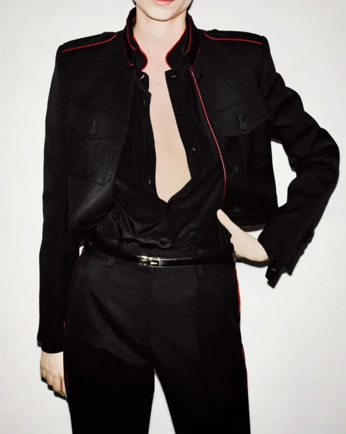 Sharp Wool Gabardine Officer Jacket with Piping Sharp Wool Gabardine Officer Jacket with Piping