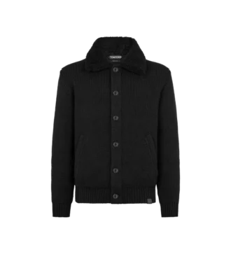 Shearling Collar Cashmere Cardigan