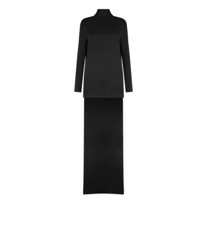 Shiny Crepe Mock Neck Cocktail Dress Shiny Crepe Mock Neck Cocktail Dress
