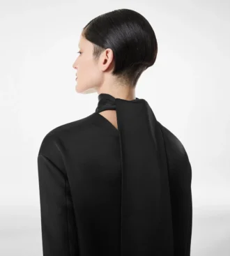 Shiny Crepe Mock Neck Cocktail Dress
