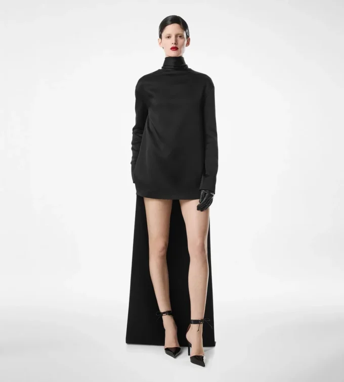 Shiny Crepe Mock Neck Cocktail Dress Shiny Crepe Mock Neck Cocktail Dress