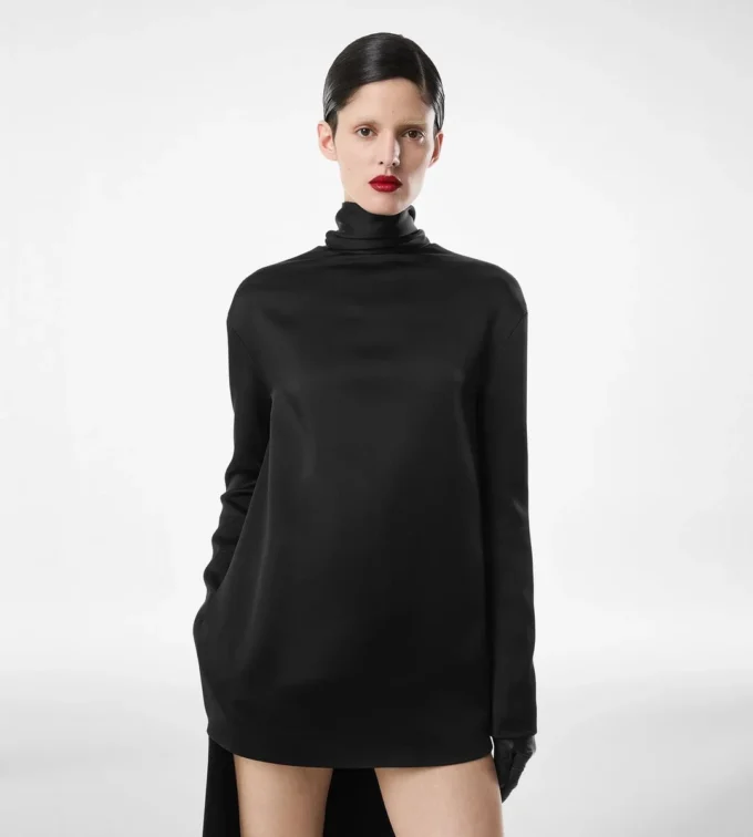 Shiny Crepe Mock Neck Cocktail Dress Shiny Crepe Mock Neck Cocktail Dress
