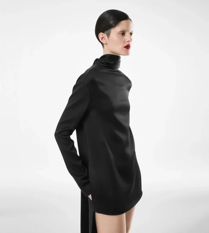 Shiny Crepe Mock Neck Cocktail Dress Shiny Crepe Mock Neck Cocktail Dress