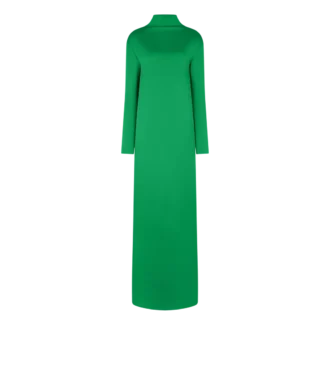 Shiny Crepe Mock Neck Column Evening Dress