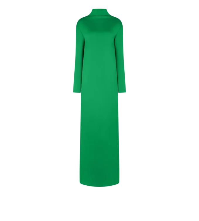 Shiny Crepe Mock Neck Column Evening Dress Shiny Crepe Mock Neck Column Evening Dress