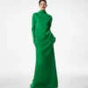 Shiny Crepe Mock Neck Column Evening Dress Shiny Crepe Mock Neck Column Evening Dress