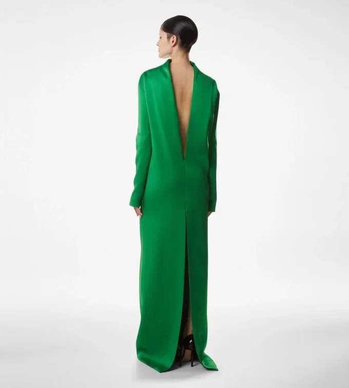 Shiny Crepe Mock Neck Column Evening Dress Shiny Crepe Mock Neck Column Evening Dress