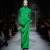 Shiny Crepe Mock Neck Column Evening Dress Shiny Crepe Mock Neck Column Evening Dress