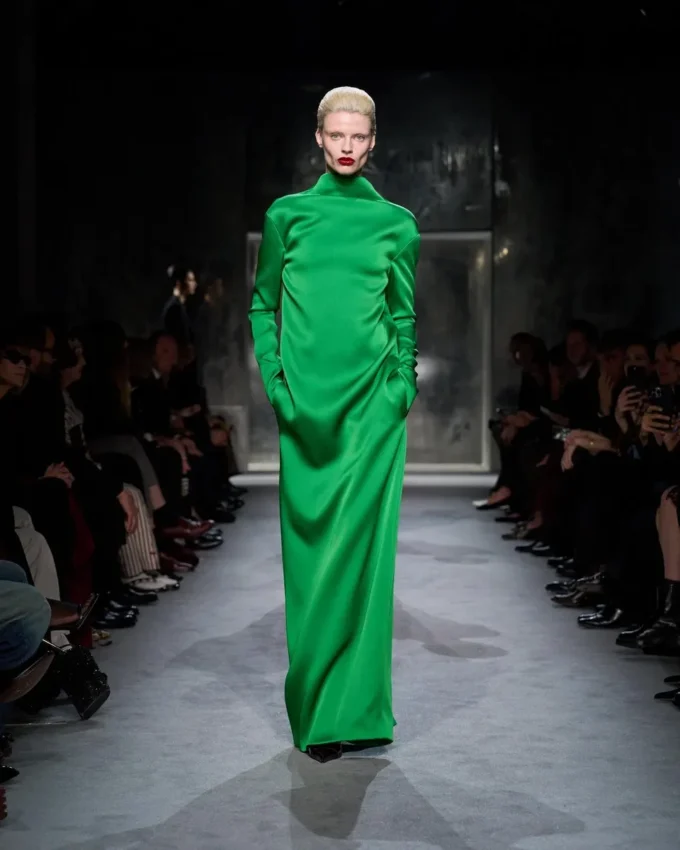 Shiny Crepe Mock Neck Column Evening Dress Shiny Crepe Mock Neck Column Evening Dress