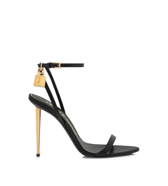 Shiny Leather Padlock Pointy Naked Sandal Shiny Leather Padlock Pointy Naked Sandal