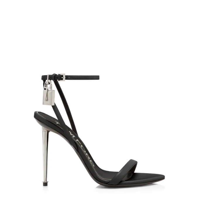 Shiny Leather Padlock Pointy Naked Sandal