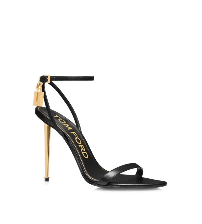 Shiny Leather Padlock Pointy Naked Sandal Shiny Leather Padlock Pointy Naked Sandal