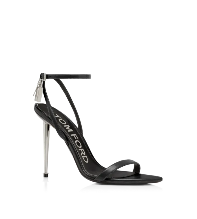 Shiny Leather Padlock Pointy Naked Sandal
