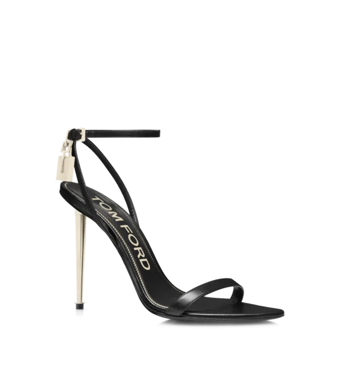 Shiny Leather Padlock Pointy Naked Sandal Shiny Leather Padlock Pointy Naked Sandal