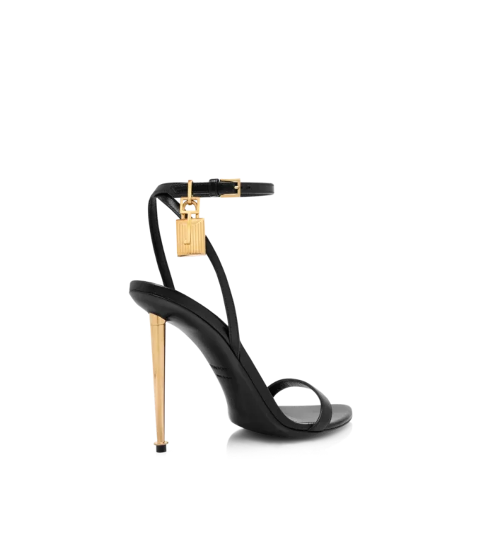 Shiny Leather Padlock Pointy Naked Sandal Shiny Leather Padlock Pointy Naked Sandal