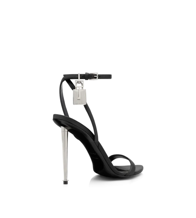 Shiny Leather Padlock Pointy Naked Sandal