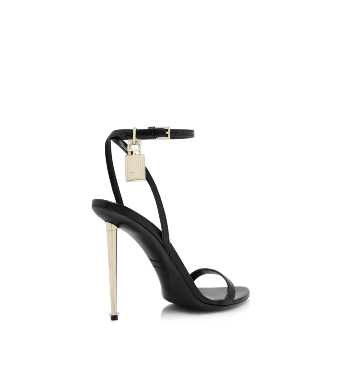 Shiny Leather Padlock Pointy Naked Sandal Shiny Leather Padlock Pointy Naked Sandal
