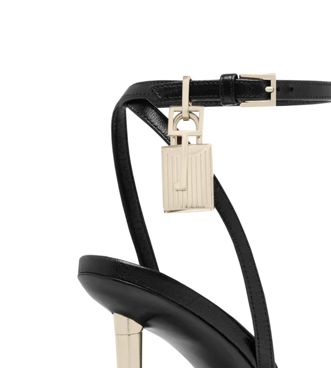 Shiny Leather Padlock Pointy Naked Sandal Shiny Leather Padlock Pointy Naked Sandal