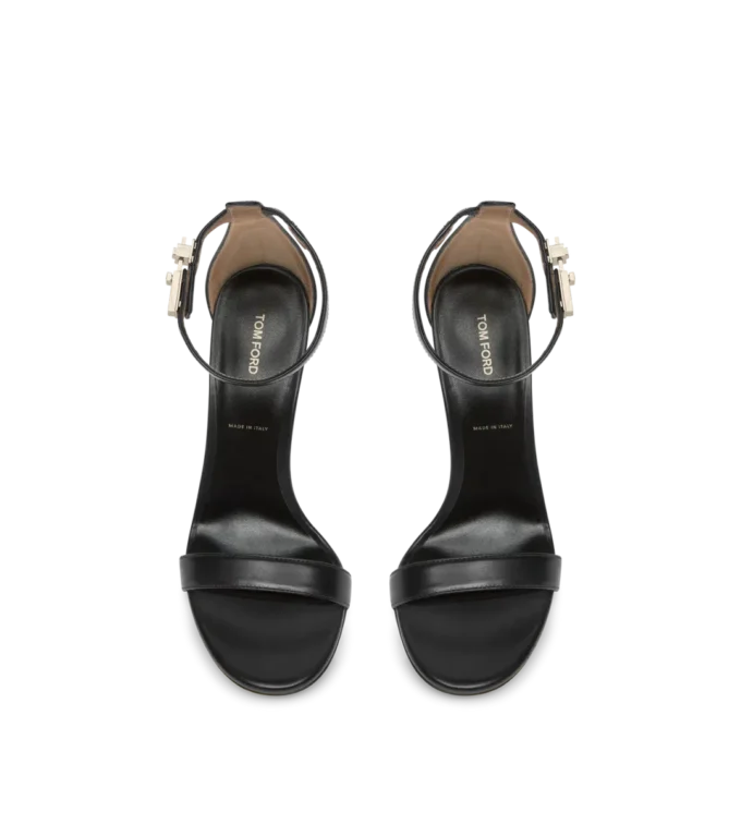 Shiny Leather T Latch Ankle Strap Sandal