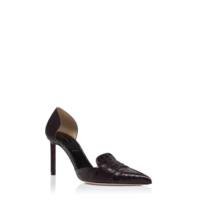 Shiny Stamped Crocodile Leather Eva D’Orsay Pump