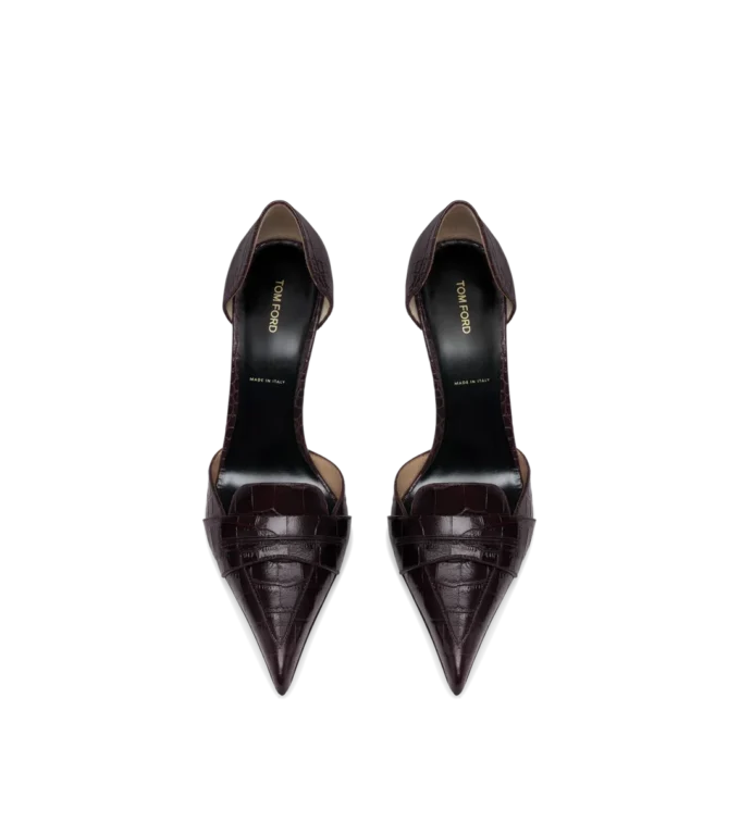 Shiny Stamped Crocodile Leather Eva D’Orsay Pump