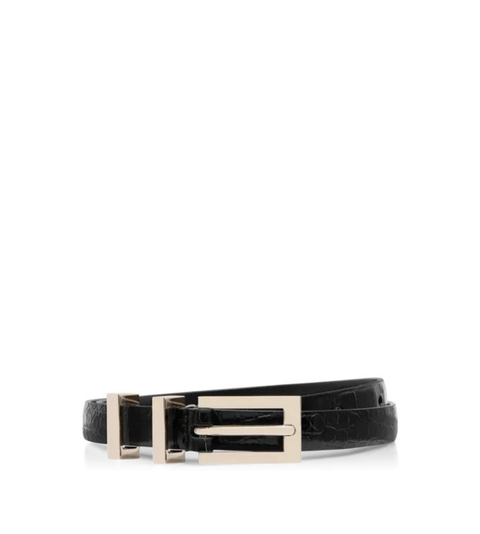 Shiny Stamped Crocodile Leather Frame Buckle Belt Shiny Stamped Crocodile Leather Frame Buckle Belt