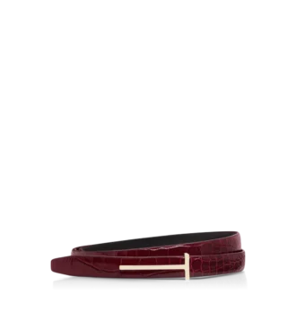 Shiny Stamped Crocodile Leather Slim T Belt