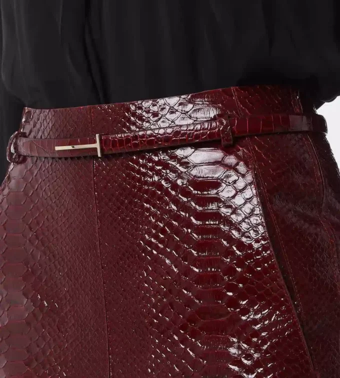 Shiny Stamped Crocodile Leather Slim T Belt