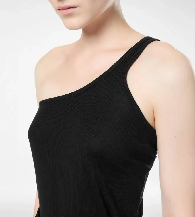 Silk Blend Rib Jersey One Shoulder Top