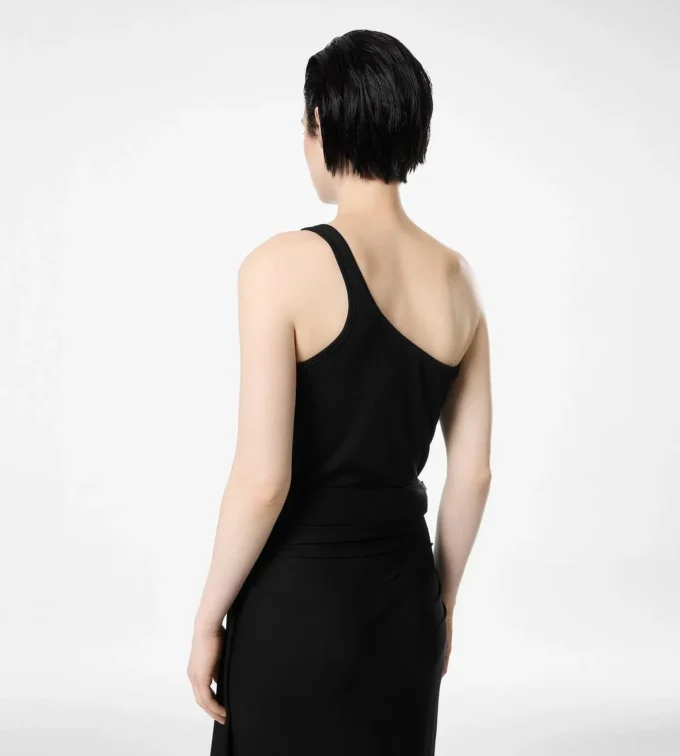 Silk Blend Rib Jersey One Shoulder Top