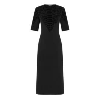 Silk Chenille Embossed Python Crewneck Dress