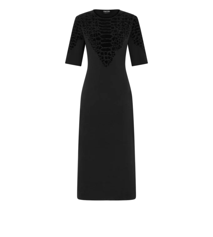 Silk Chenille Embossed Python Crewneck Dress Silk Chenille Embossed Python Crewneck Dress
