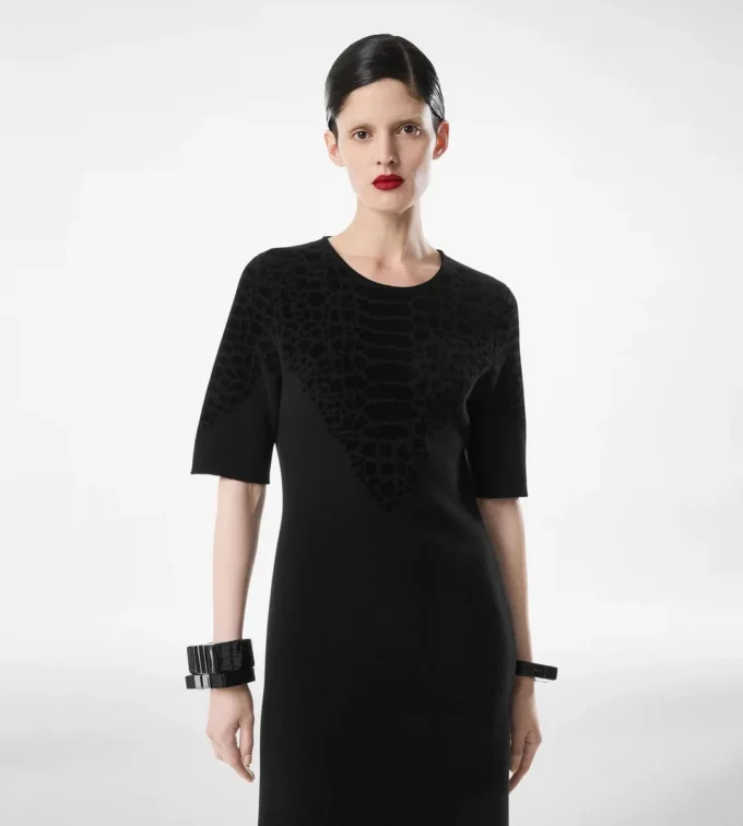 Silk Chenille Embossed Python Crewneck Dress Silk Chenille Embossed Python Crewneck Dress