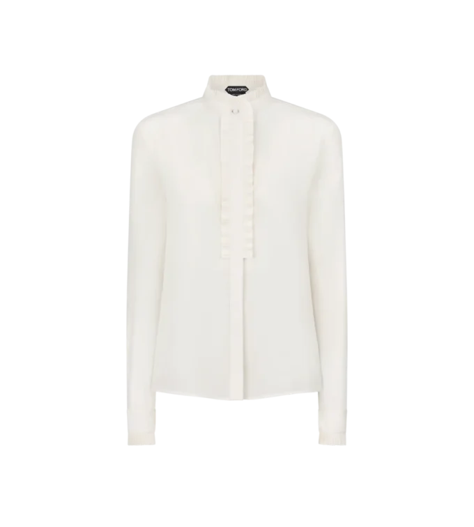 Silk Crepe De Chine Shirt with Plisse Details Silk Crepe De Chine Shirt with Plisse Details