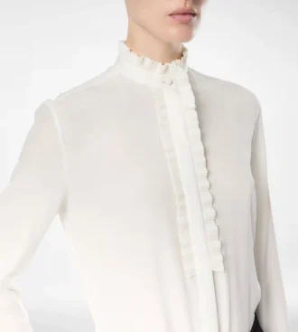 Silk Crepe De Chine Shirt with Plisse Details