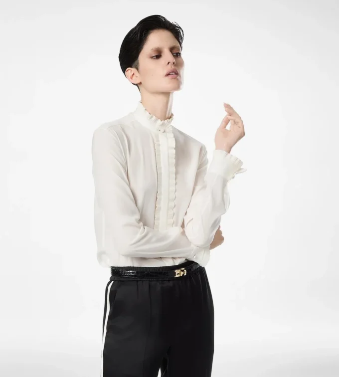 Silk Crepe De Chine Shirt with Plisse Details Silk Crepe De Chine Shirt with Plisse Details