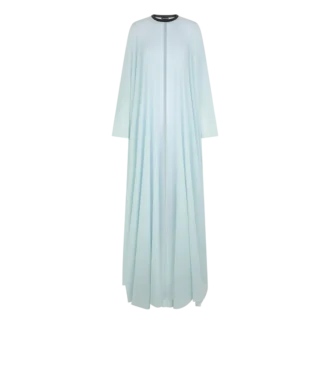 Silk Georgette Crewneck Kaftan with Leather Detail