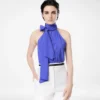 Silk Halterneck Lavalliere Top with Plisse Detail