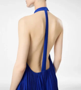 Silk Halterneck Sunray Plisse Evening Dress