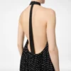 Silk Halterneck Sunray Plisse Evening Dress with Leather Detail