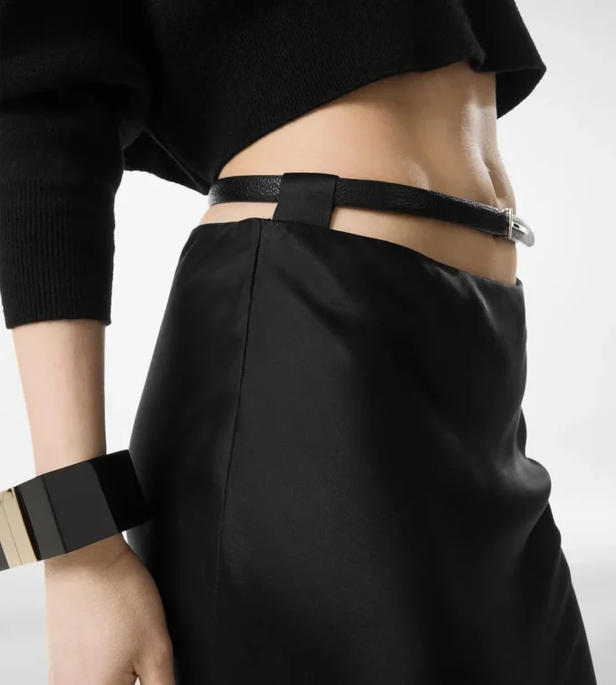 Silk Satin Ankle Length Bias Skirt